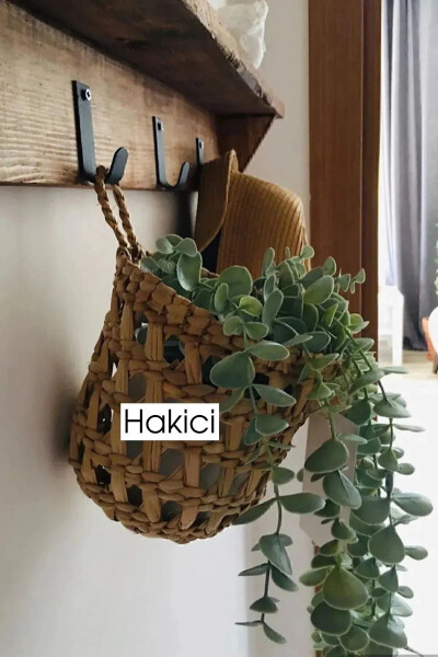 Dekoratif Çok Amaçlı Doğal El Yapımı Hasır Saksı Sepet / 10x10cm - 2