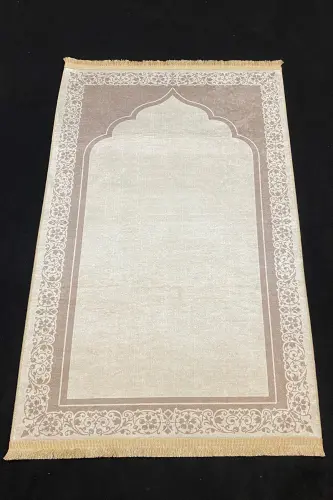 Dekoratif Dijital Baskılı Kaymaz Taban Seccade Namazlık 75x120 - Krem - DEKOMOD (1)