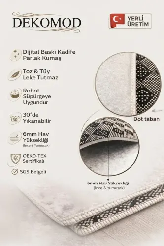 Dekoratif Dijital Baskılı Kaymaz Taban Seccade Namazlık 75x120 - Krem - 6