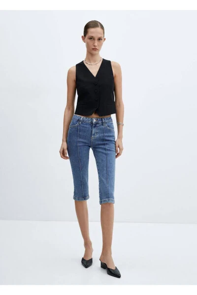 Dekoratif dikişli capri jean pantolon - 2