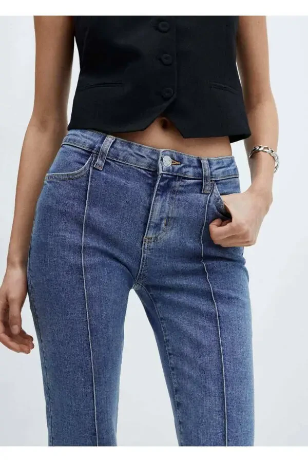 Dekoratif dikişli capri jean pantolon - 7