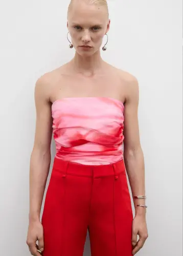 Dekoratif dikişli düz kesim pantolon - Kırmızı - 6