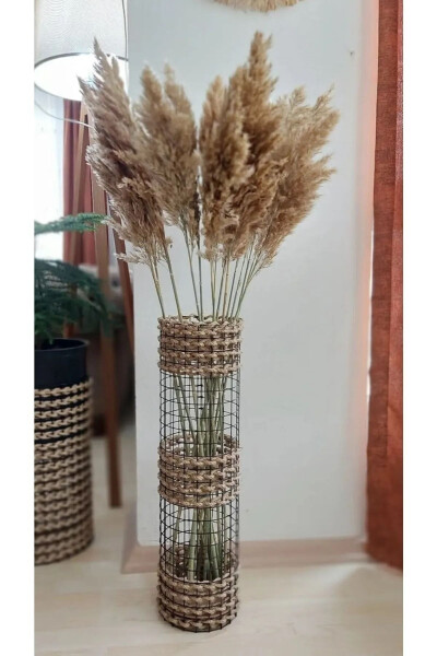 Dekoratif Jüt Hasır Örme Metal Pampas Vazo 60 Cm - 5