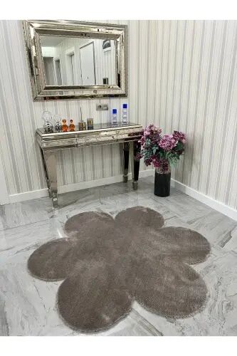 Dekoratif Kahve Peluş Yumuşak Beyaz Papatya Modern Halı - Kahverengi - 1