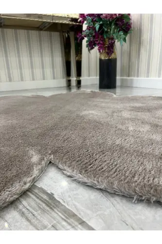Dekoratif Kahve Peluş Yumuşak Beyaz Papatya Modern Halı - Kahverengi - 4