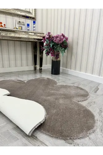 Dekoratif Kahve Peluş Yumuşak Beyaz Papatya Modern Halı - Kahverengi - 5
