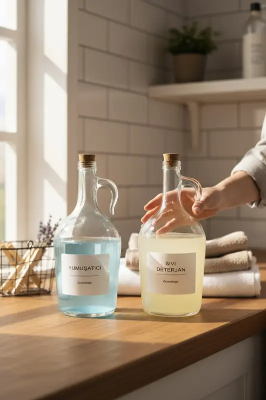 Dekoratif Mantar Kapaklı Yumuşatıcı Ve Sıvı Deterjan Şişesi 1500 Ml(1.5 Litre) - Şeffaf - 1