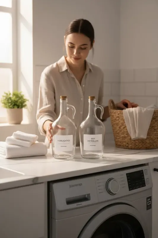 Dekoratif Mantar Kapaklı Yumuşatıcı Ve Sıvı Deterjan Şişesi 1500 Ml(1.5 Litre) - Şeffaf - 5