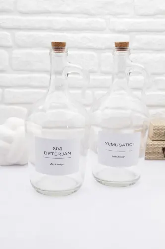 Dekoratif Mantar Kapaklı Yumuşatıcı Ve Sıvı Deterjan Şişesi 1500 Ml(1.5 Litre) - Şeffaf - 6