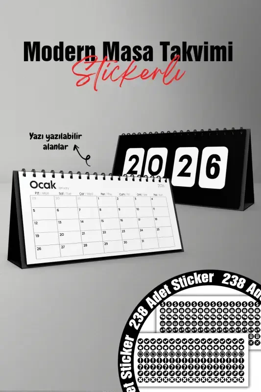 2026 Siyah Dekoratif Spiralli | 10x20cm | Masa Takvimi-Mevsimli - 1