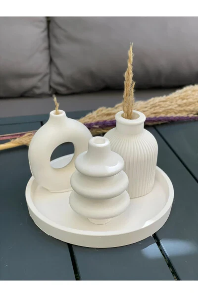 Dekorativ G'o'za Tepsi 4 Qismli To'plam Oq Rangli №2 - CRASOFT DESIGN