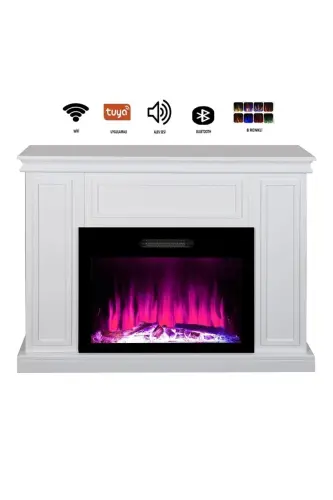 Dekorativ Oq Rangli Korpusli 118 Sm 8 Rangli Elektr Kamin Isitgich Bluetooth, Olov Ovozi, Wifi - 5