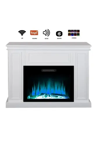 Dekorativ Oq Rangli Korpusli 118 Sm 8 Rangli Elektr Kamin Isitgich Bluetooth, Olov Ovozi, Wifi - 6