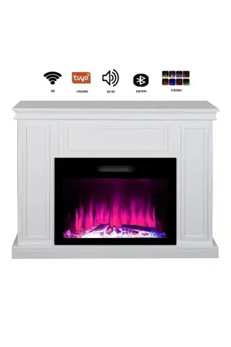 Dekorativ Oq Rangli Korpusli 118 Sm 8 Rangli Elektr Kamin Isitgich Bluetooth, Olov Ovozi, Wifi - 5