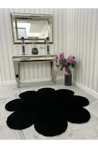Dekorativ qora lyuks yumshoq oq ромашка zamonaviy gilam - qora - 1
