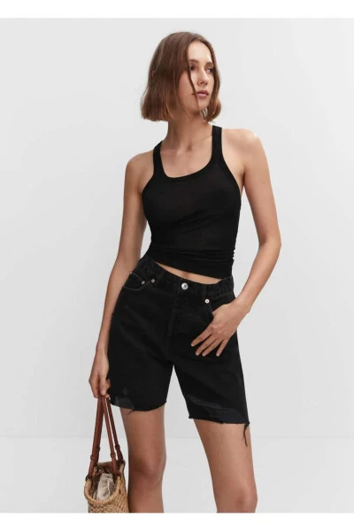 Dekorativ yirtilgan denim bermuda short - MANGO