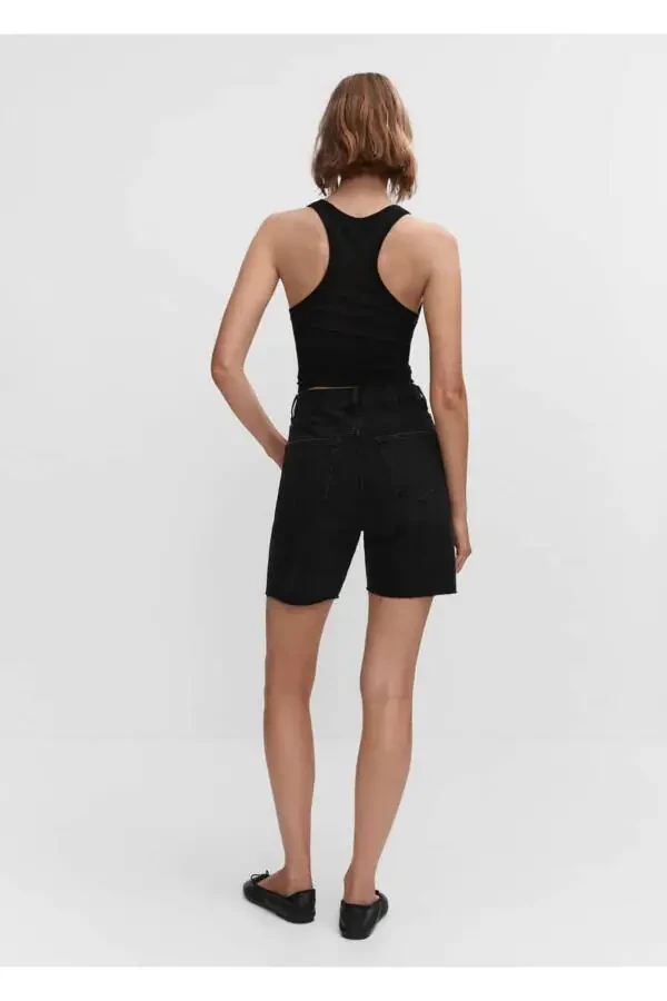 Dekorativ yirtilgan denim bermuda short - 4