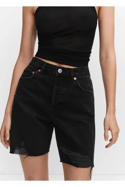 Dekorativ yirtilgan denim bermuda short - 5