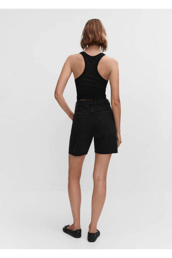 Dekorativ yirtilgan denim bermuda short - 4
