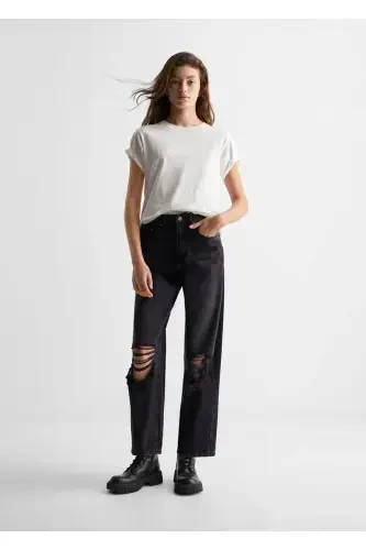 Декоративные рваные прямые джинсы - 5