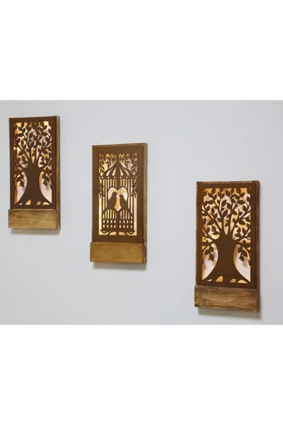 Декоративный настенный орнамент с клеткой для птиц, светодиодной гирляндой, 3 штуки, для прихожей и балкона - 2