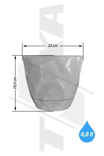 Декоративный пластиковый горшок с поддоном Yakamoz No4 Белый, 4,8л Ø22x19,3 см, с рисунком в виде пахлавы - 3