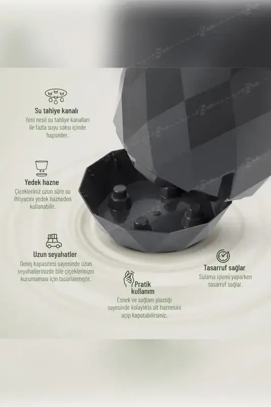 Декоративный пластиковый горшок с поддоном Yakamoz No4 Белый, 4,8л Ø22x19,3 см, с рисунком в виде пахлавы - 4