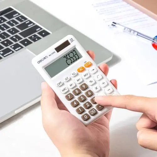 Deli Standard Function Asosiy Kalkulyator, 12 Raqamli Stol Kalkulyatori Katta LCD Displey, Quyosh Batareyasi Ikkilamchi Quvvat Ofis Kalkulyatorlari, Oq - DELI (1)