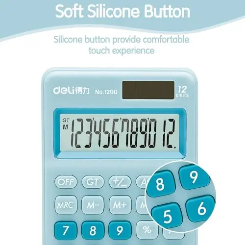 Deli Standard Function Basic Calculator, 12 Digit Desktop Calculator with Large LCD Display, Solar Battery Dual Power Office Calculators, Blue - 5