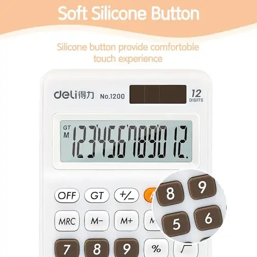 Deli Standard Function Basic Calculator, 12 Digit Desktop Calculator with Large LCD Display, Solar Battery Dual Power Office Calculators, White - 5