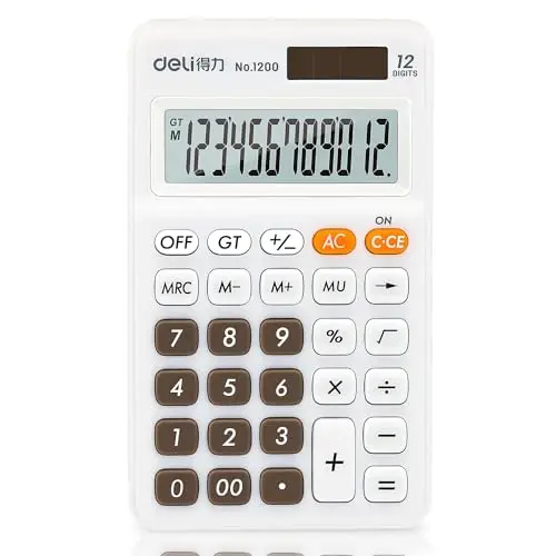 Deli Standard Function Basic Calculator, 12 Digit Desktop Calculator with Large LCD Display, Solar Battery Dual Power Office Calculators, White - 1