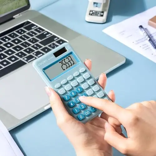 Deli Standard Function Basic Calculator, 12 Digit Desktop Calculator with Large LCD Display, Solar Battery Dual Power Office Calculators, Blue - 2