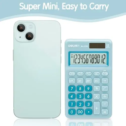 Deli Standard Function Basic Calculator, 12 Digit Desktop Calculator with Large LCD Display, Solar Battery Dual Power Office Calculators, Blue - 3
