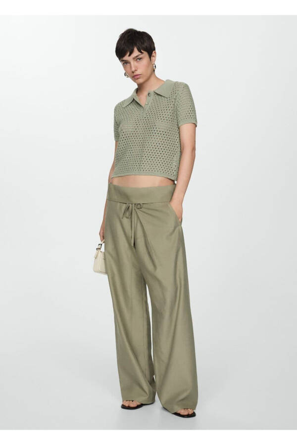 Delikli örgü polo tişört - 2