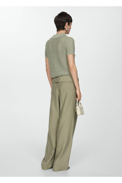 Delikli örgü polo tişört - 4