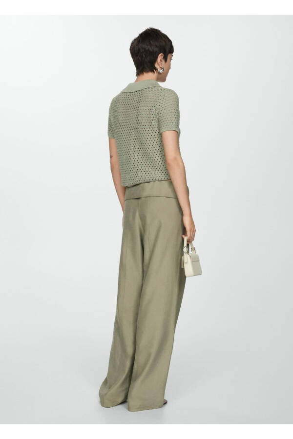 Delikli örgü polo tişört - 4