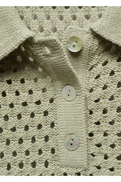 Delikli örgü polo tişört - 6