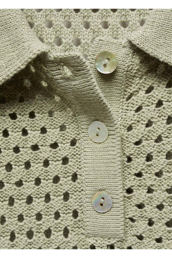 Delikli örgü polo tişört - 6