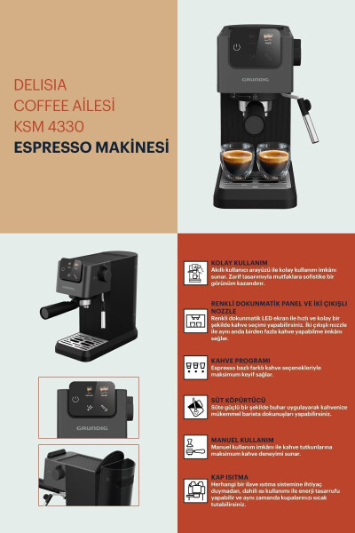 Delisia Coffee KSM 4330 Sut Ko'pirtirgichli Qo'lda Ishlatiladigan Espresso Mashinasi - 11