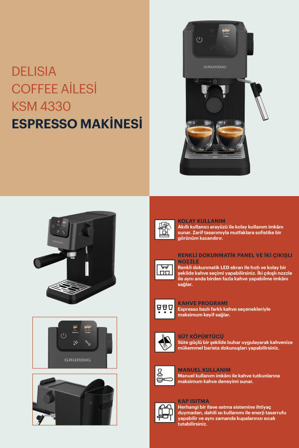 Delisia Coffee KSM 4330 Süt Köpürtücülü Manuel Espresso Makinesi - 19