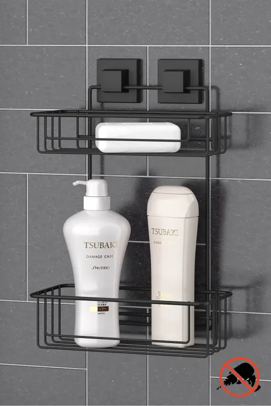 Delme Vida Matkap Yok! Easyfıx Yapışkanlı İki Katlı Banyo Rafı Şampuanlık Mat Siyah EF256 - mat siyah - 1