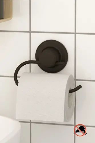 Delme Matkap Yok! Vakumlu, Yapışkanlı Tuvalet Kağıtlık, WC Kağıdı Askısı Mat Siyah DM239 - Siyah - 1