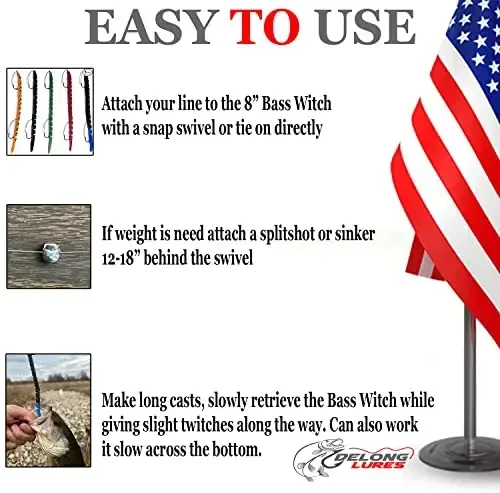 Delong Lures Fishing Lures, Made in America, Pre-Rigged Weedless Bass Lures for Fishing, Segemented Soft Platisc Fishing Bait, Fishing Worm Lure, Fishing Tackle Kit - 4