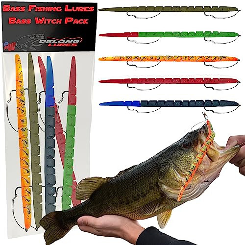 Delong Lures Fishing Lures, Made in America, Pre-Rigged Weedless Bass Lures for Fishing, Segemented Soft Platisc Fishing Bait, Fishing Worm Lure, Fishing Tackle Kit - 1