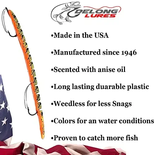 Delong Lures Fishing Lures, Made in America, Pre-Rigged Weedless Bass Lures for Fishing, Segemented Soft Platisc Fishing Bait, Fishing Worm Lure, Fishing Tackle Kit - 5