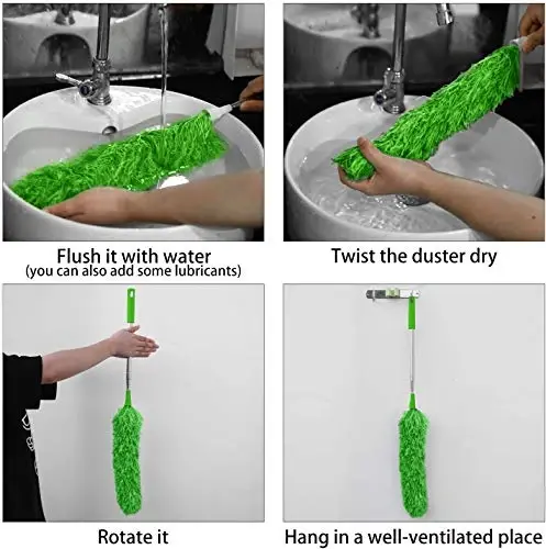 DELUX Microfiber Feather Duster 100 dyuymli uzun qo'shimcha ustunli, egiluvchan boshli va uzun tutqichli chang yutgich bilan Ship foniy, baland shift, derazalar, mebellar va mashinalarni tozalash uchun - 5