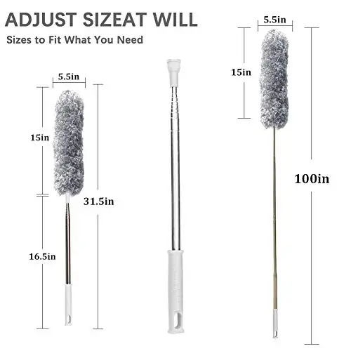 DELUX Microfiber Feather Duster Extendable Duster with 100 inches Extra Long Pole, Bendable Head & Long Handle Dusters for Cleaning Ceiling Fan, High Ceiling, Blinds, Furniture & Cars Gray - 5