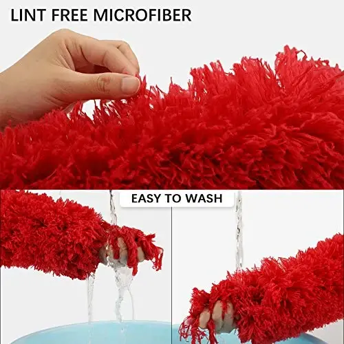 DELUX Microfiber Feather Duster Uzaytiruvchi O'rgimchak to'ri Duster 100 dyuymli o'ta uzun ustun, egiluvchan bosh va shift foniy, baland shift, deraza, mebel va mashinalarni tozalash uchun chizishga chidamli shlyapa Qizil - 4