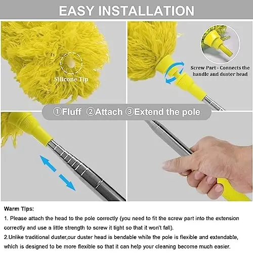 DELUX mikrofiber pat yostiqli cho'tkasi, 100 dyuymli qo'shimcha uzun tayoq, egiluvchan bosh va shift fan, baland shift, parda, mebel va mashinalarni tozalash uchun chizishga chidamli shapka - 2