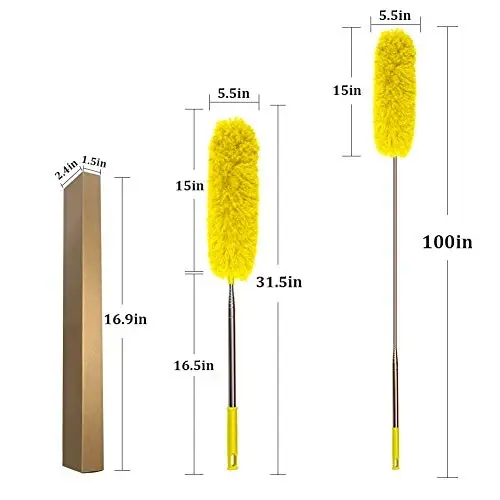 DELUX mikrofiber pat yostiqli cho'tkasi, 100 dyuymli qo'shimcha uzun tayoq, egiluvchan bosh va shift fan, baland shift, parda, mebel va mashinalarni tozalash uchun chizishga chidamli shapka - 3